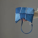 Versatile Contrast Small Denim Canvas Casual Shoulder Bag