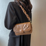Vintage High Handbag Women Square Lock Shoulder Bag Ruched Strap Messenger