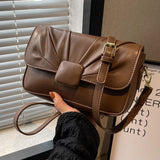 Vintage High Handbag Women Square Lock Shoulder Bag Ruched Strap Messenger