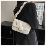 Vintage High Handbag Women Square Lock Shoulder Bag Ruched Strap Messenger