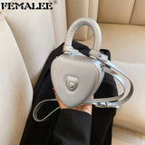 Vintage Leather Women Handbag Heart Shaped Shoulder Bags Crossbody Bag