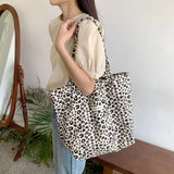 Vintage Leopard Print Canvas Shoulder Bag Large Capacity Casual Tote