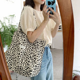 Vintage Leopard Print Canvas Shoulder Bag Large Capacity Casual Tote