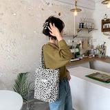 Vintage Leopard Print Canvas Shoulder Bag Large Capacity Casual Tote