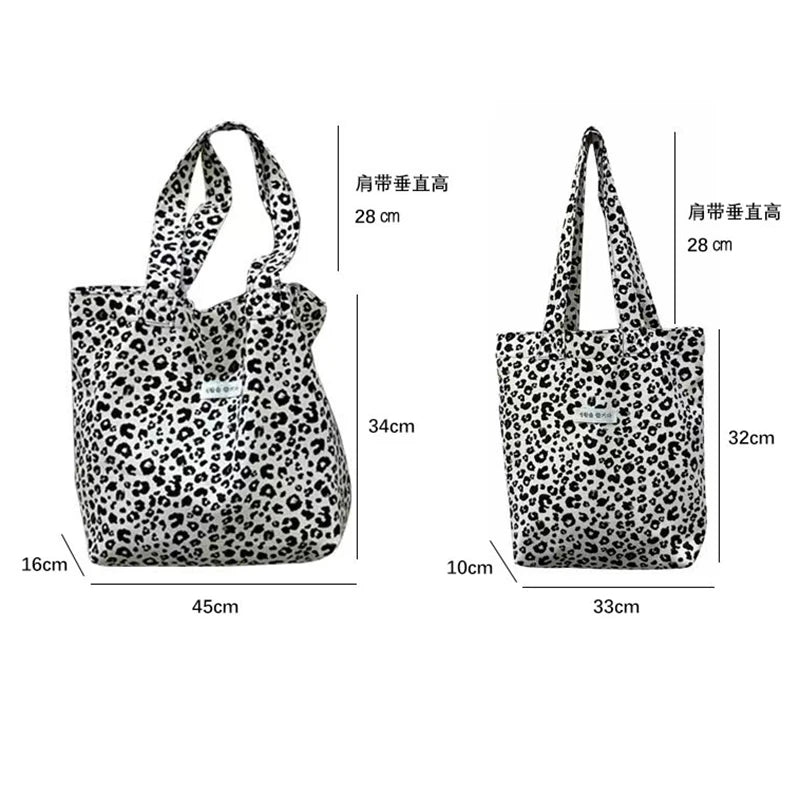 Vintage Leopard Print Canvas Shoulder Bag Large Capacity Casual Tote