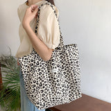 Vintage Leopard Print Canvas Shoulder Bag Large Capacity Casual Tote