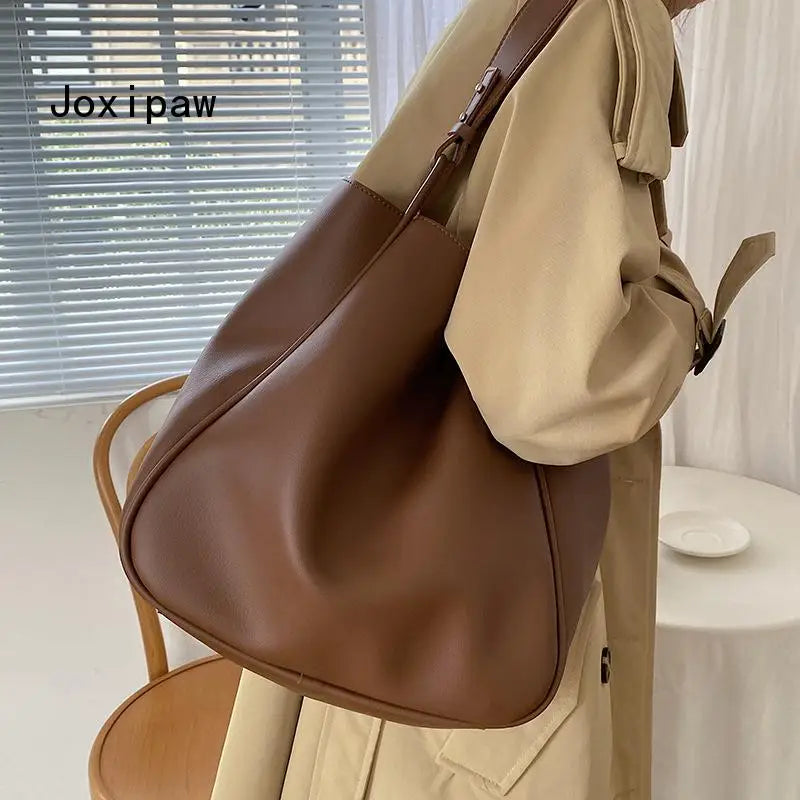 Vintage PU Leather Shoulder Bag for Women Large Capacity Tote Bags