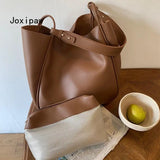 Vintage PU Leather Shoulder Bag for Women Large Capacity Tote Bags