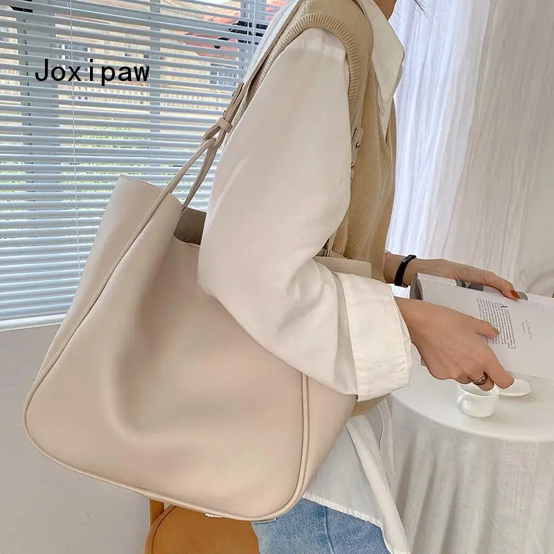 Vintage PU Leather Shoulder Bag for Women Large Capacity Tote Bags