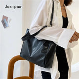 Vintage Solid Large Capacity Handbag for Women Girl Pu Leather Shoulder Bag