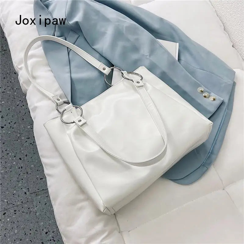 Vintage Solid Large Capacity Handbag for Women Girl Pu Leather Shoulder Bag