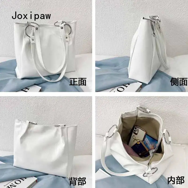 Vintage Solid Large Capacity Handbag for Women Girl Pu Leather Shoulder Bag