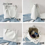 Vintage Solid Large Capacity Handbag for Women Girl Pu Leather Shoulder Bag
