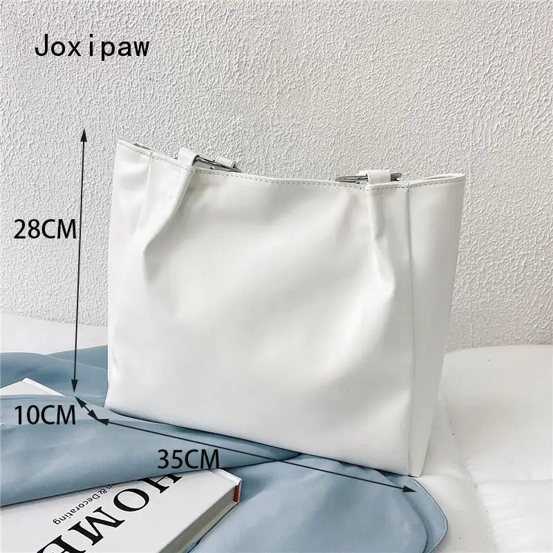 Vintage Solid Large Capacity Handbag for Women Girl Pu Leather Shoulder Bag