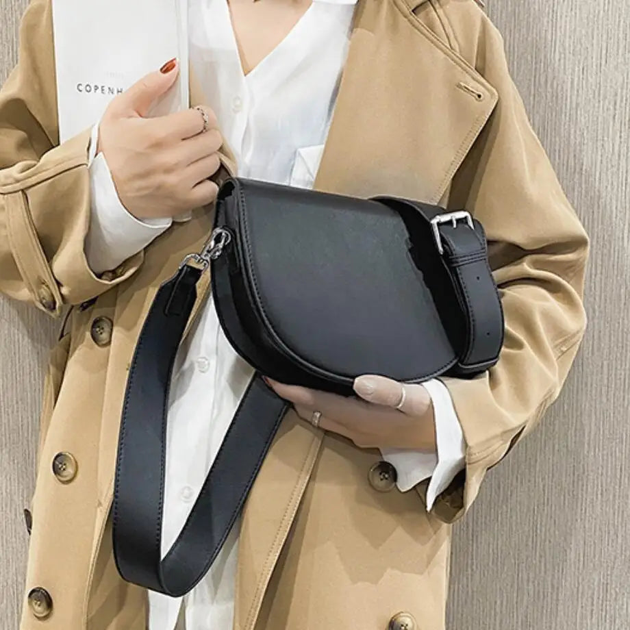 Vintage Solid Saddle bag Fshion PU Leather Women's Handbag