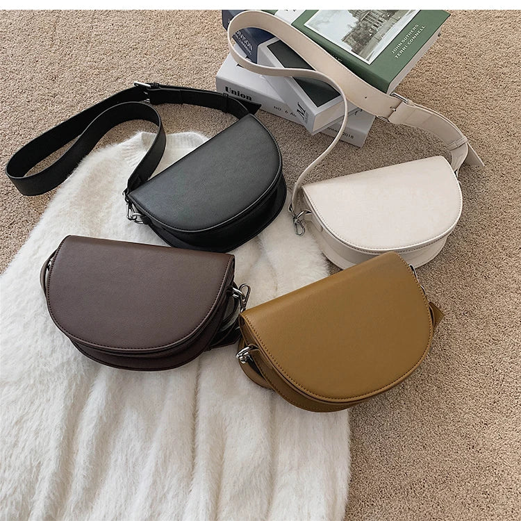 Vintage Solid Saddle bag Fshion PU Leather Women's Handbag