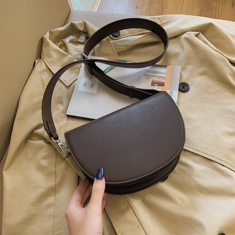 Vintage Solid Saddle bag Fshion PU Leather Women's Handbag