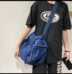 Vintage Denim Shoulder Bag for Girls Harajuku Style