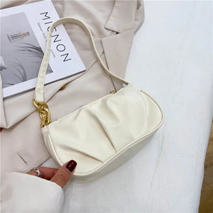 Vintage Women Pleated Chain Shoulder Underarm Bag Ladies Handbag Purse