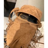 Vintage Women Tassel Shoulder Bag Suede PU Leather Female Saddle Bag