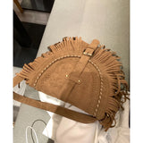 Vintage Women Tassel Shoulder Bag Suede PU Leather Female Saddle Bag