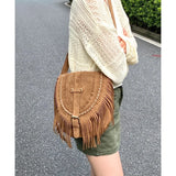 Vintage Women Tassel Shoulder Bag Suede PU Leather Female Saddle Bag