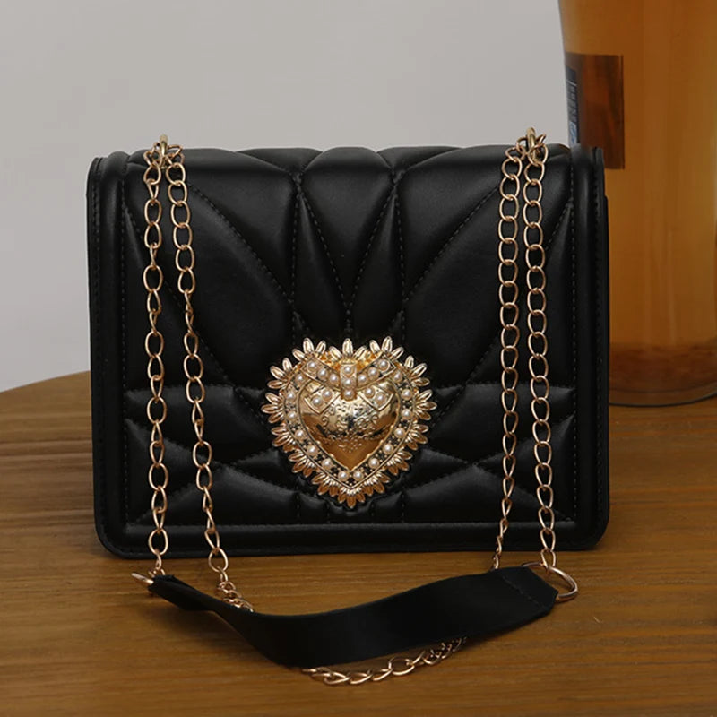 Vintage Leather Shoulder Bag Retro Heart Female Square Purse