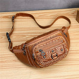 Vintage Women's Waist Bag PU Leather Zipper Adjustable Ladies Shulder Bag