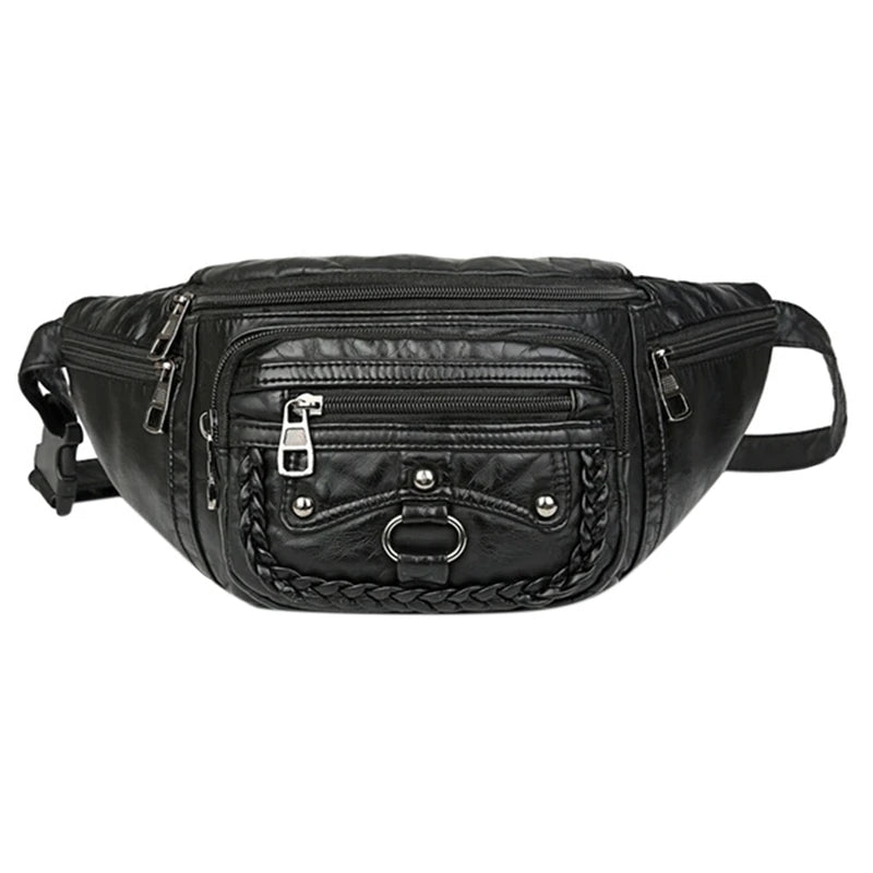 Vintage Women's Waist Bag PU Leather Zipper Adjustable Ladies Shulder Bag