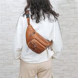Vintage Women's Waist Bag PU Leather Zipper Ladies Shoulder Bag