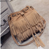 Large Shoulder Bucket Bag with Tassels