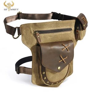Waterproof Canvas+Leather Small Belt Messenger Bag Fanny Waist Pack For Men