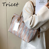 Weave Cloth Women Shopper Bag Large Capacity Zipper Female Shoulder Bags
