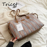 Weave Cloth Women Shopper Bag Large Capacity Zipper Female Shoulder Bags