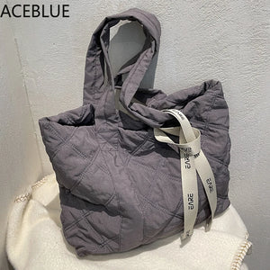 Winter Nylon Quilted Shopper Totes Women Handbags Lady Satchels Bags