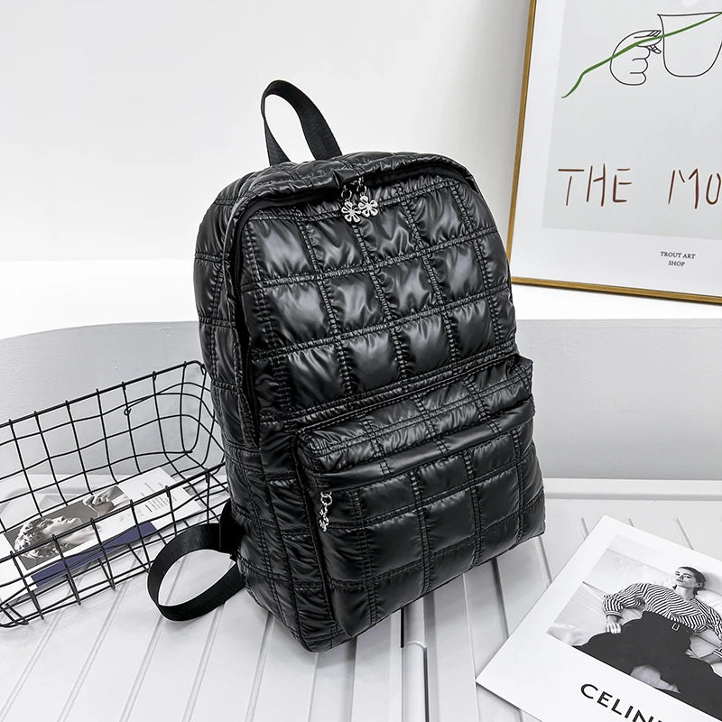 Winter Down Women's Backpack Ultra Light Space Bag Quilted Plaid Female S