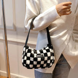Winter Checker Print Shoulder Bag Women Plush Underarm Bags Casual Female Tote