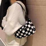 Winter Checker Print Shoulder Bag Women Plush Underarm Bags Casual Female Tote