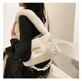 Women's Pink Plush Felt Shoulder Bag with Chain