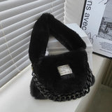 Women's Pink Plush Felt Shoulder Bag with Chain