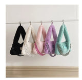 Women's Pink Plush Felt Shoulder Bag with Chain