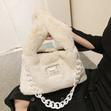 Women's Pink Plush Felt Shoulder Bag with Chain