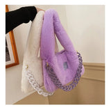 Women's Pink Plush Felt Shoulder Bag with Chain