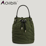 Winter Nylon Padded Bucket Bag Drawsting Quilted Women Handbags