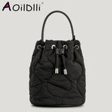 Winter Nylon Padded Bucket Bag Drawsting Quilted Women Handbags