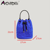 Winter Nylon Padded Bucket Bag Drawsting Quilted Women Handbags