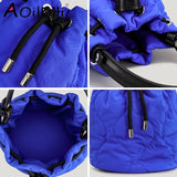 Winter Nylon Padded Bucket Bag Drawsting Quilted Women Handbags