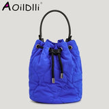 Winter Nylon Padded Bucket Bag Drawsting Quilted Women Handbags