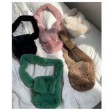Winter Solid Female Girls Underarm Bag Soft Plush Shoulder Bags