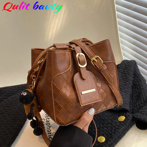 Winter Women's Bucket Messenger Bag Top PU Leather Rhombus Shoulder Bag